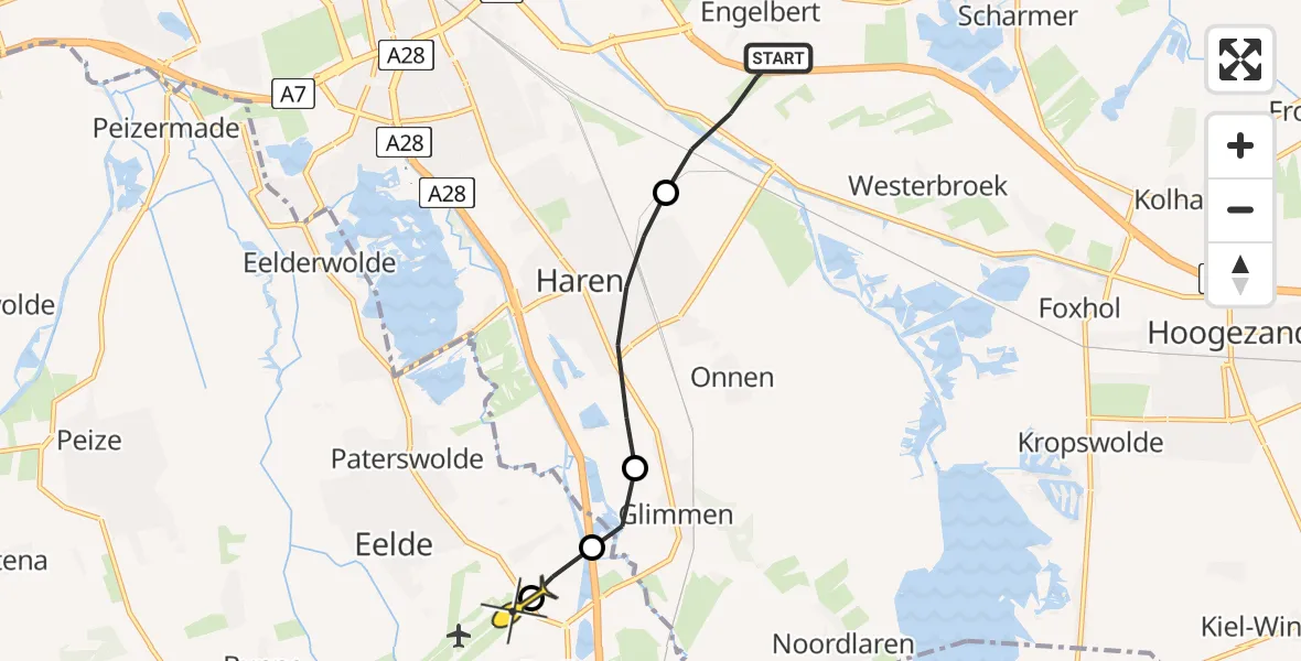 Routekaart van de vlucht: Lifeliner 4 naar Groningen Airport Eelde