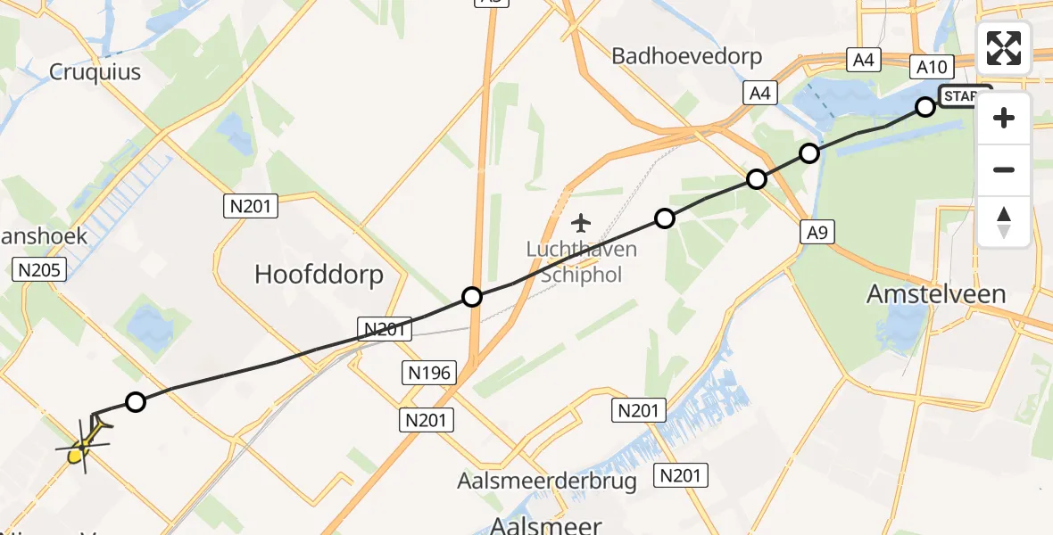 Routekaart van de vlucht: Lifeliner 1 naar Nieuw-Vennep