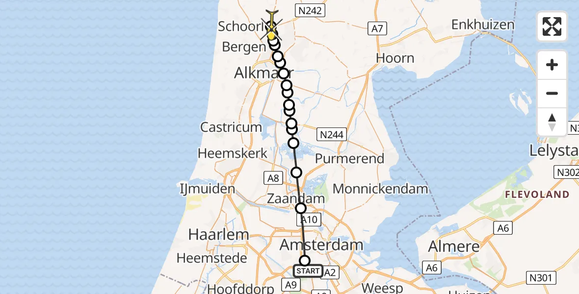 Routekaart van de vlucht: Lifeliner 1 naar Warmenhuizen