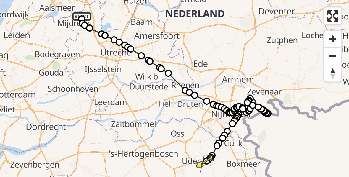 Routekaart van de vlucht: Politieheli naar Vliegbasis Volkel