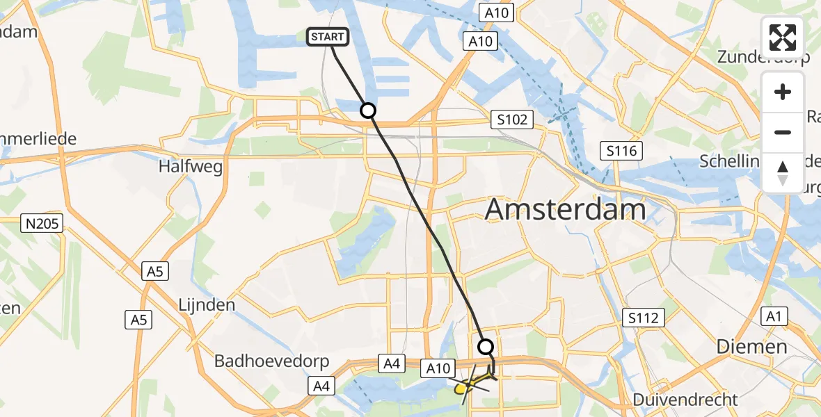 Routekaart van de vlucht: Lifeliner 1 naar VU Medisch Centrum Amsterdam