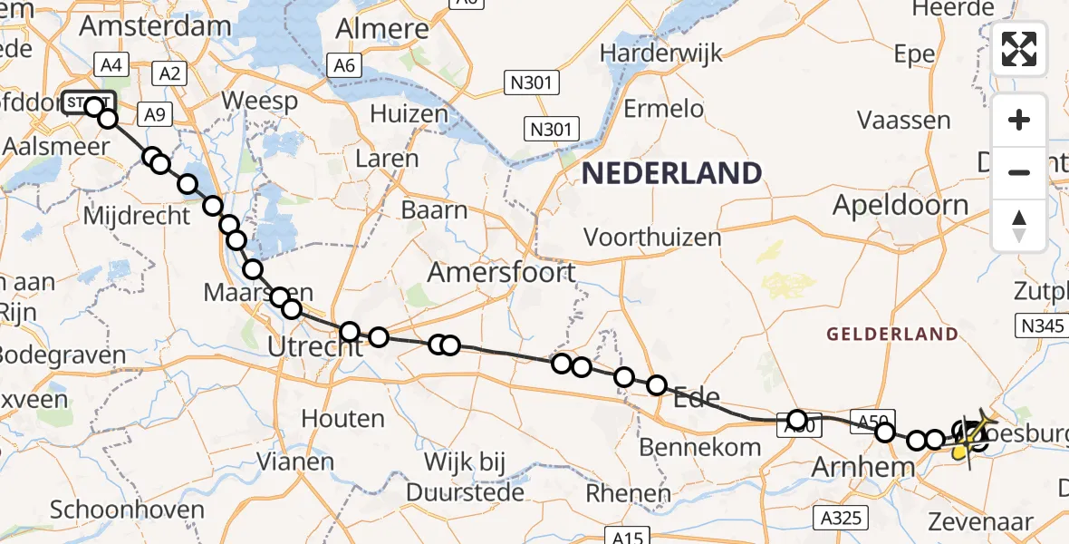 Routekaart van de vlucht: Politieheli naar Giesbeek