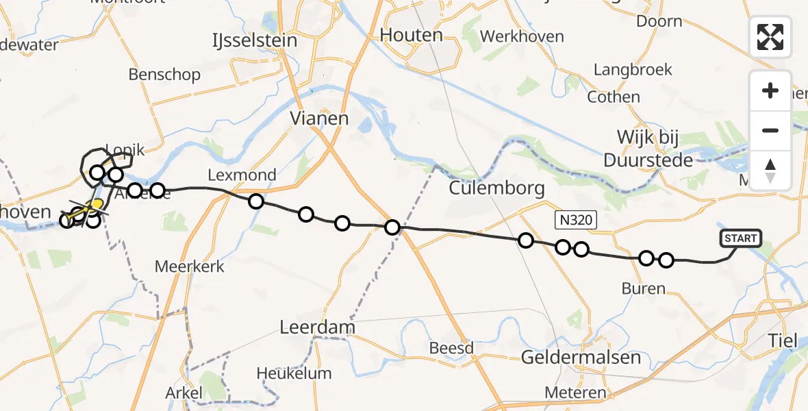 Routekaart van de vlucht: Politieheli naar Lopik