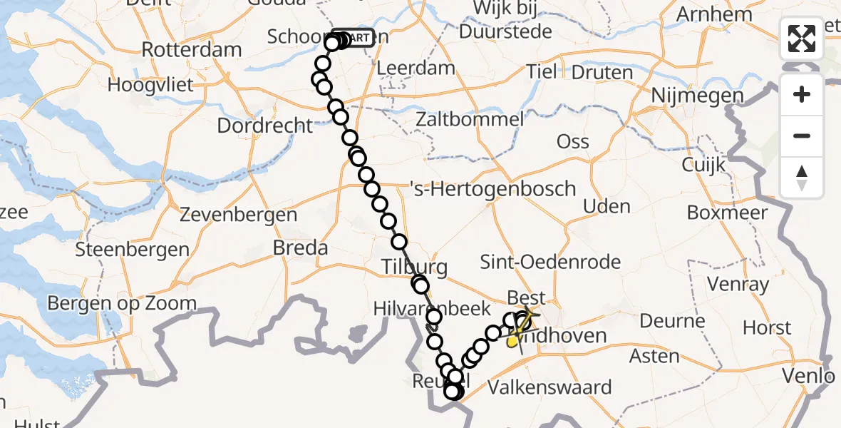Routekaart van de vlucht: Politiehelikopter naar Eindhoven Airport