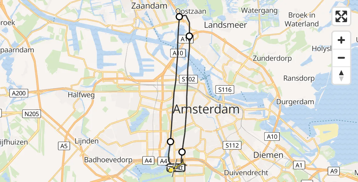 Routekaart van de vlucht: Lifeliner 1 naar VU Medisch Centrum Amsterdam