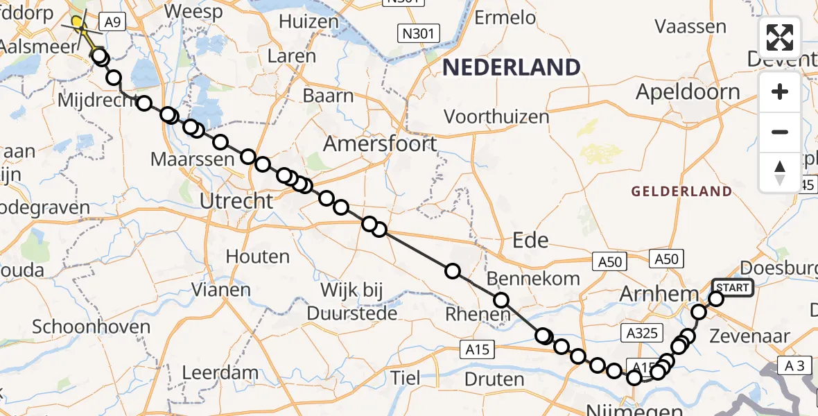 Routekaart van de vlucht: Politieheli naar Amstelveen