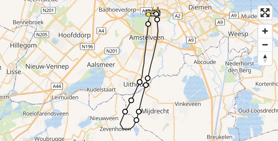 Routekaart van de vlucht: Lifeliner 1 naar VU Medisch Centrum Amsterdam