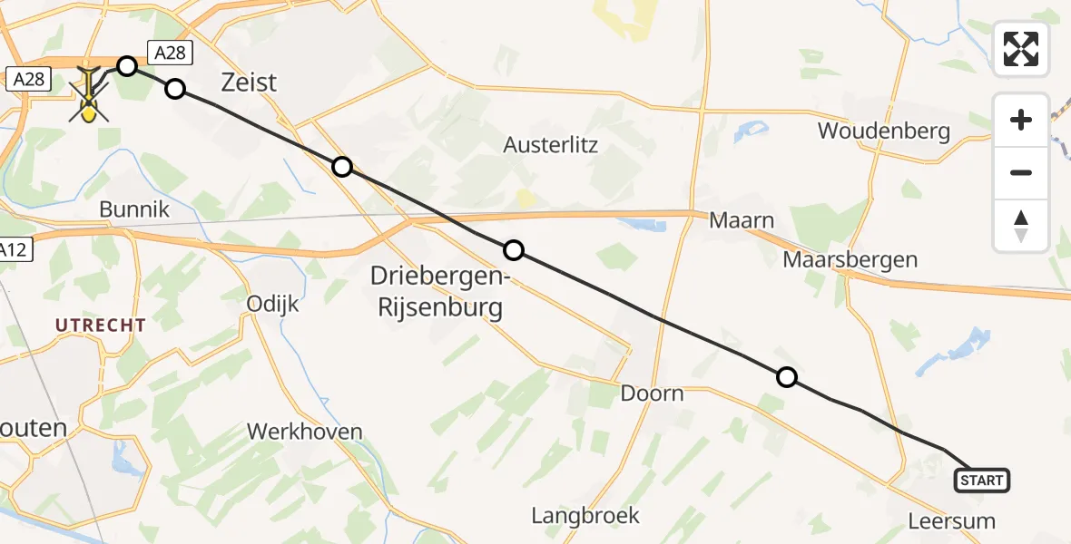 Routekaart van de vlucht: Lifeliner 3 naar Universitair Medisch Centrum Utrecht