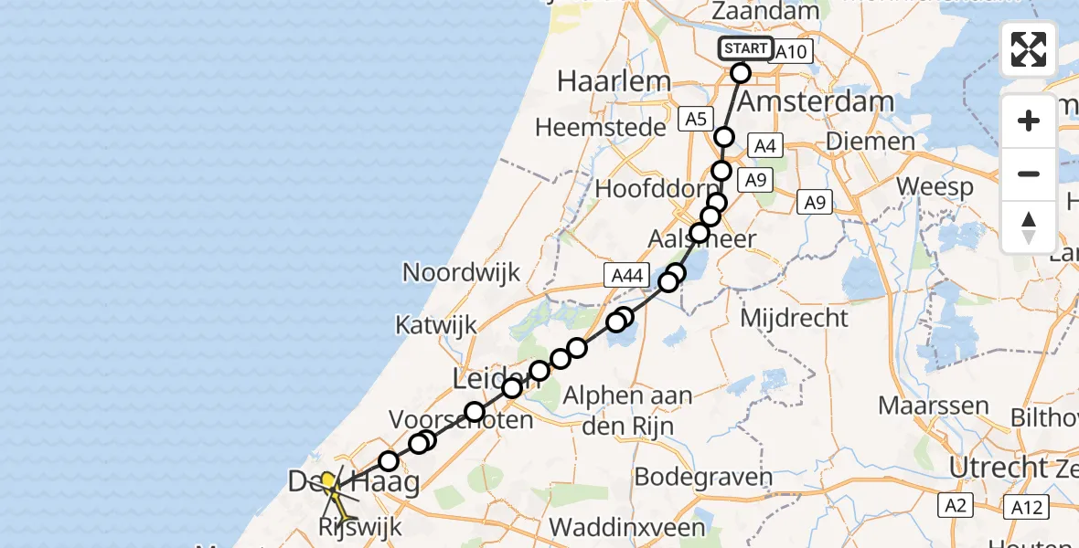 Routekaart van de vlucht: Lifeliner 1 naar Den Haag