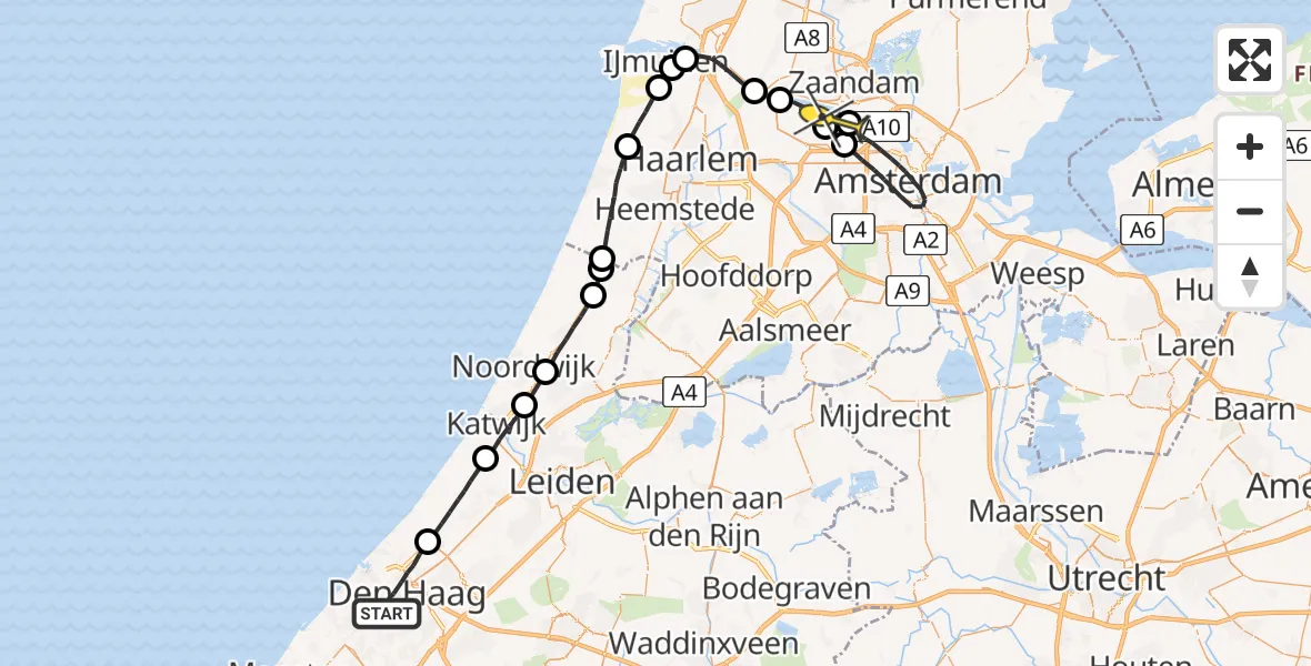 Routekaart van de vlucht: Lifeliner 1 naar Amsterdam Heliport