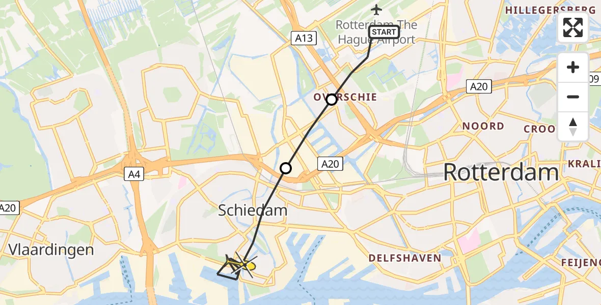 Routekaart van de vlucht: Lifeliner 2 naar Schiedam