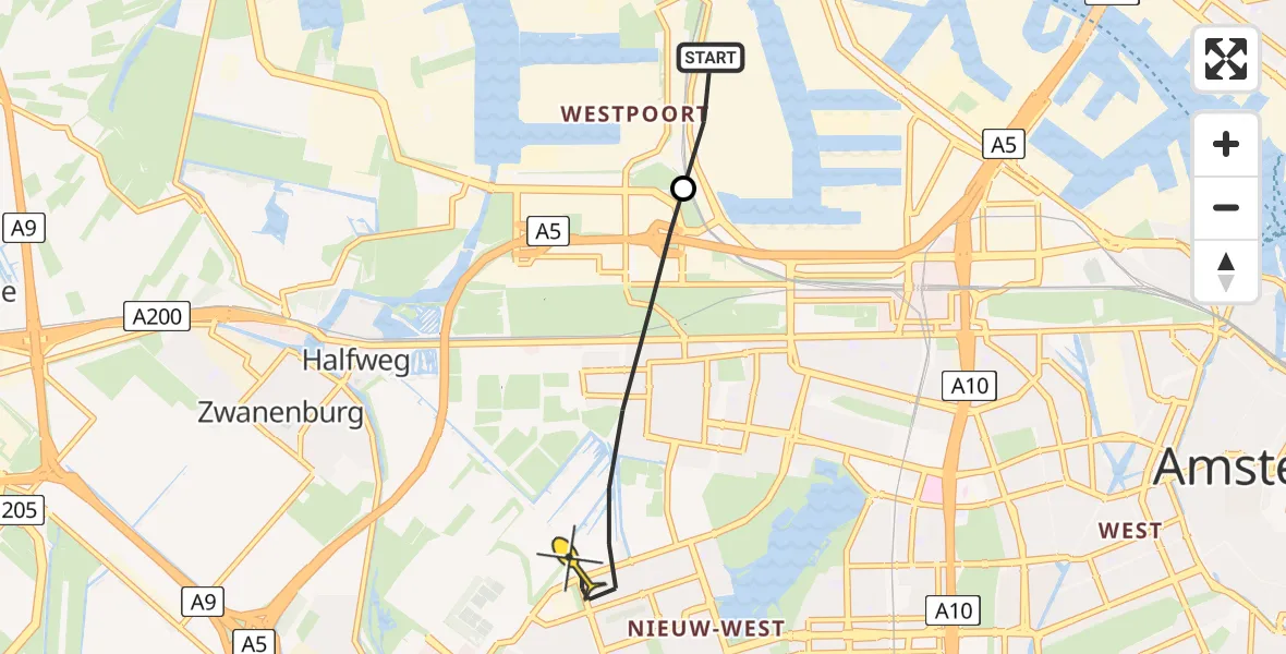 Routekaart van de vlucht: Lifeliner 1 naar Amsterdam