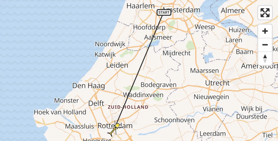 Routekaart van de vlucht: Traumaheli naar Erasmus MC