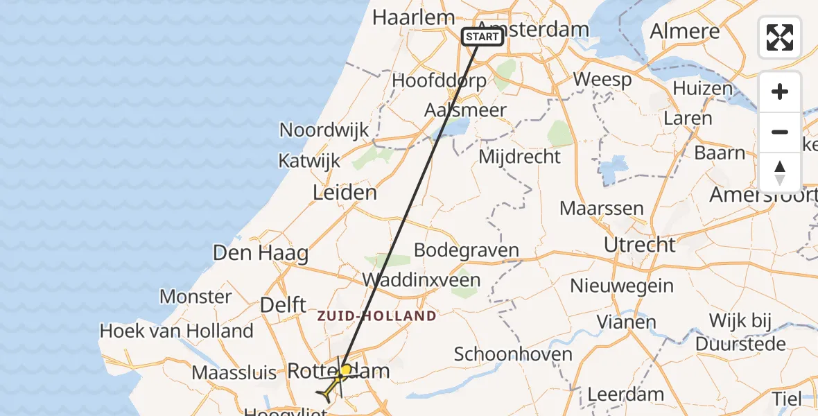 Vluchtroute Traumahelikopter van Amsterdam naar Erasmus MC