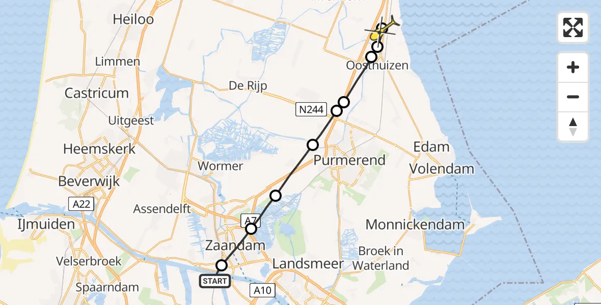 Routekaart van de vlucht: Lifeliner 1 naar Beets