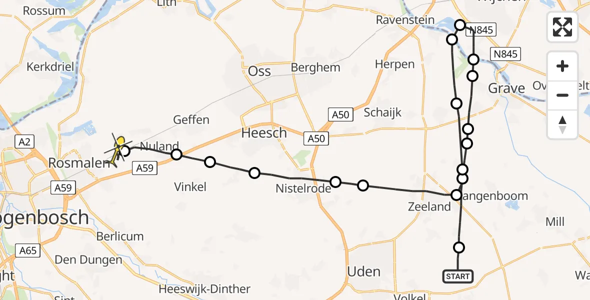 Routekaart van de vlucht: Lifeliner 3 naar Rosmalen