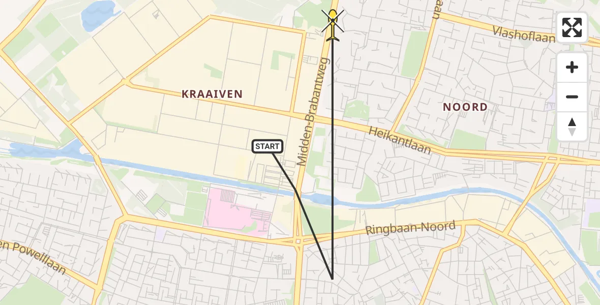 Vluchtroute Politiehelikopter van Tilburg naar Tilburg