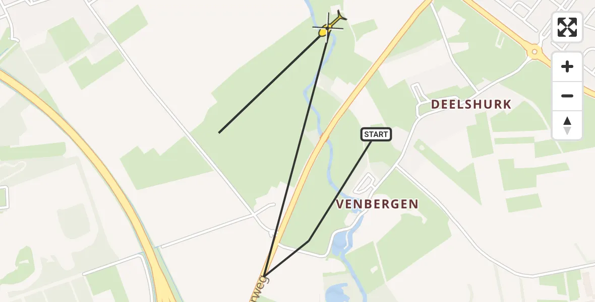 Routekaart van de vlucht: Politiehelikopter naar Valkenswaard