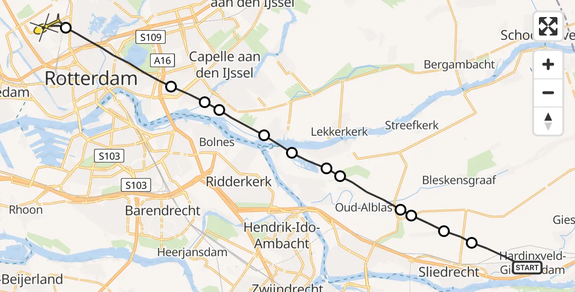 Routekaart van de vlucht: Lifeliner 2 naar Rotterdam The Hague Airport