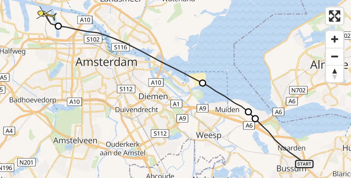 Routekaart van de vlucht: Lifeliner 1 naar Amsterdam Heliport
