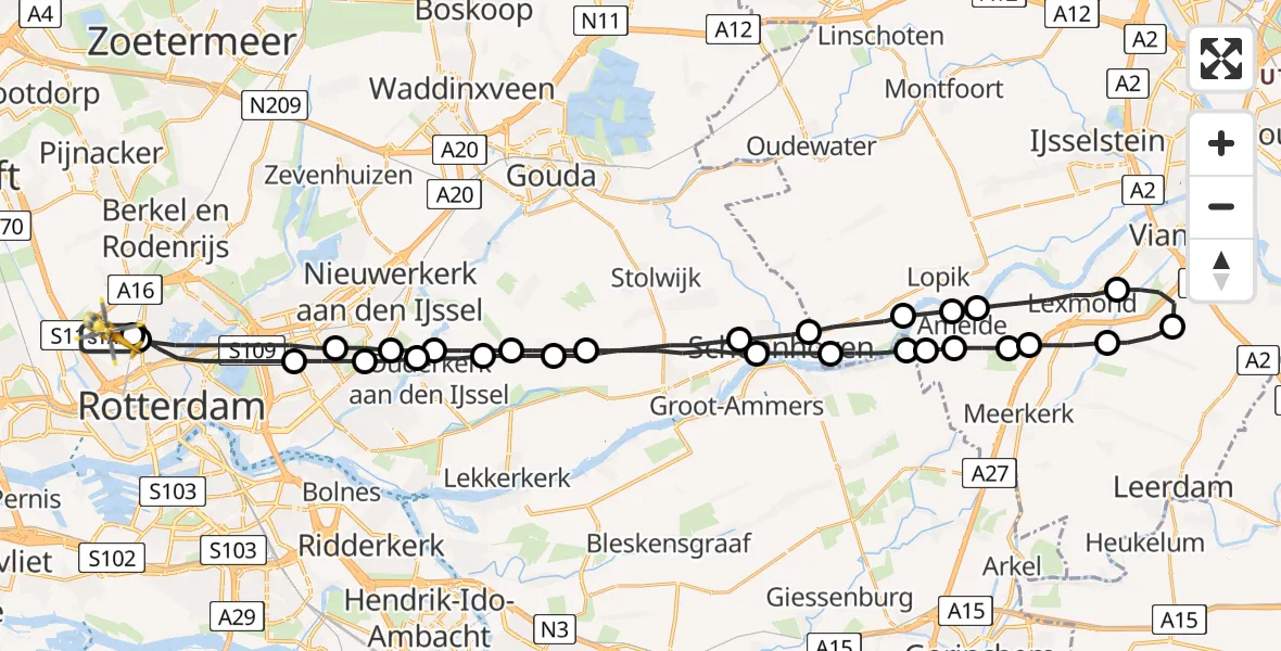 Vluchtroute Traumahelikopter Rotterdam The Hague Airport - Rotterdam The Hague Airport, 18 juli 2023, 16:48
