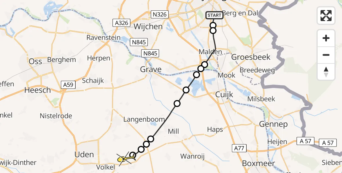 Routekaart van de vlucht: Lifeliner 3 naar Vliegbasis Volkel