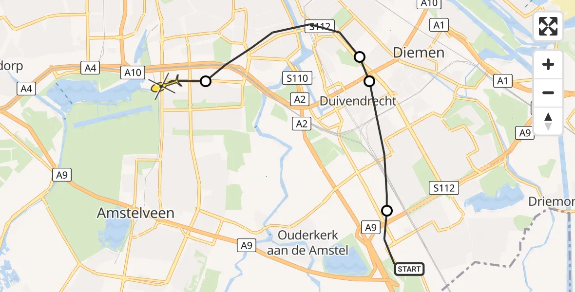 Routekaart van de vlucht: Lifeliner 1 naar VU Medisch Centrum Amsterdam