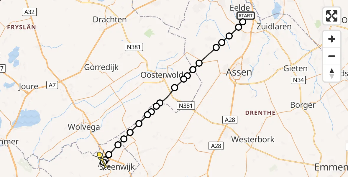 Routekaart van de vlucht: Lifeliner 4 naar Steenwijkerwold