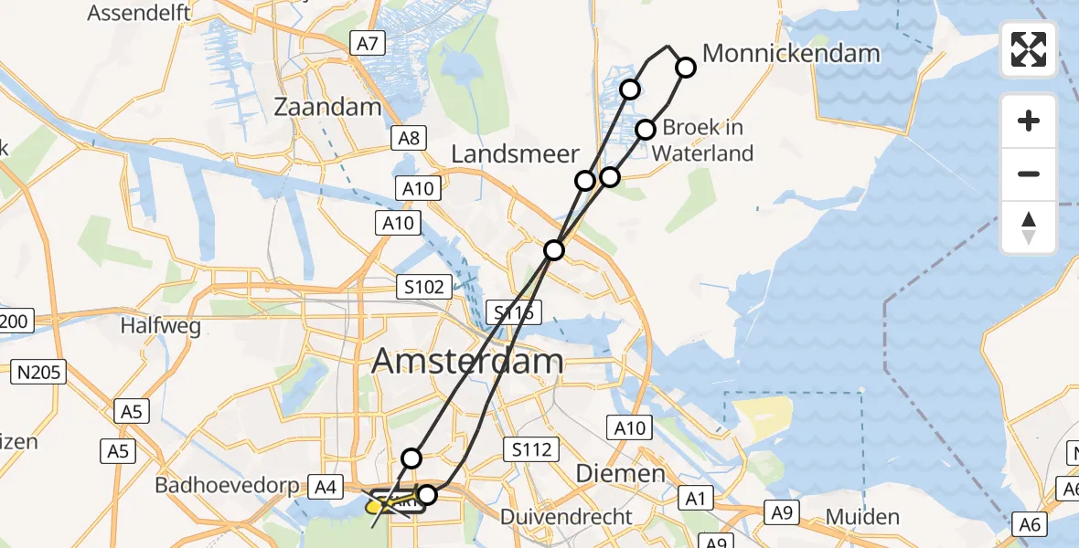 Routekaart van de vlucht: Lifeliner 1 naar VU Medisch Centrum Amsterdam