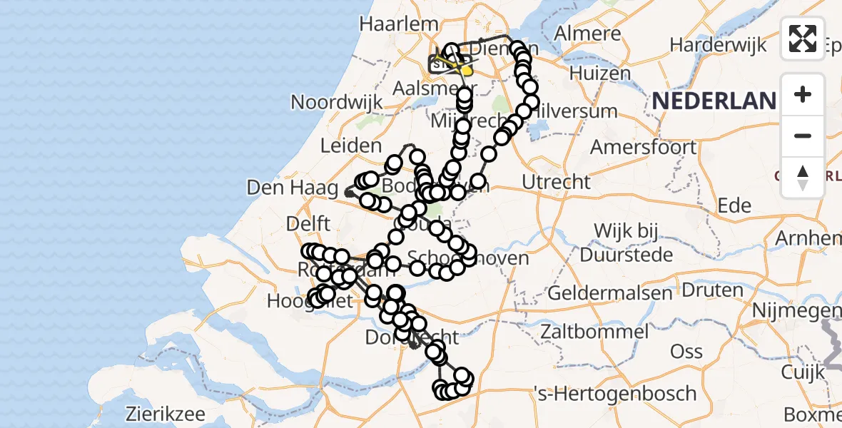 Routekaart van de vlucht: Politieheli naar Schiphol