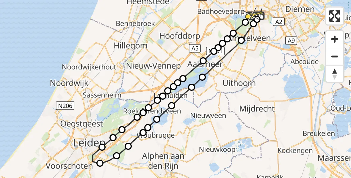 Routekaart van de vlucht: Lifeliner 1 naar VU Medisch Centrum Amsterdam