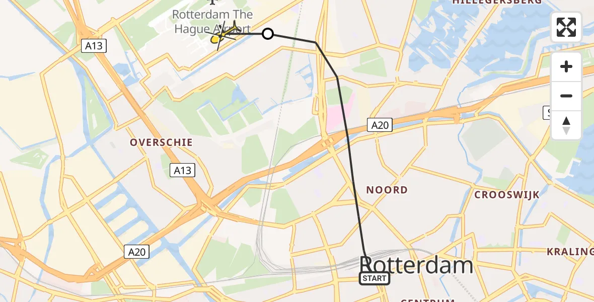 Routekaart van de vlucht: Lifeliner 2 naar Rotterdam The Hague Airport