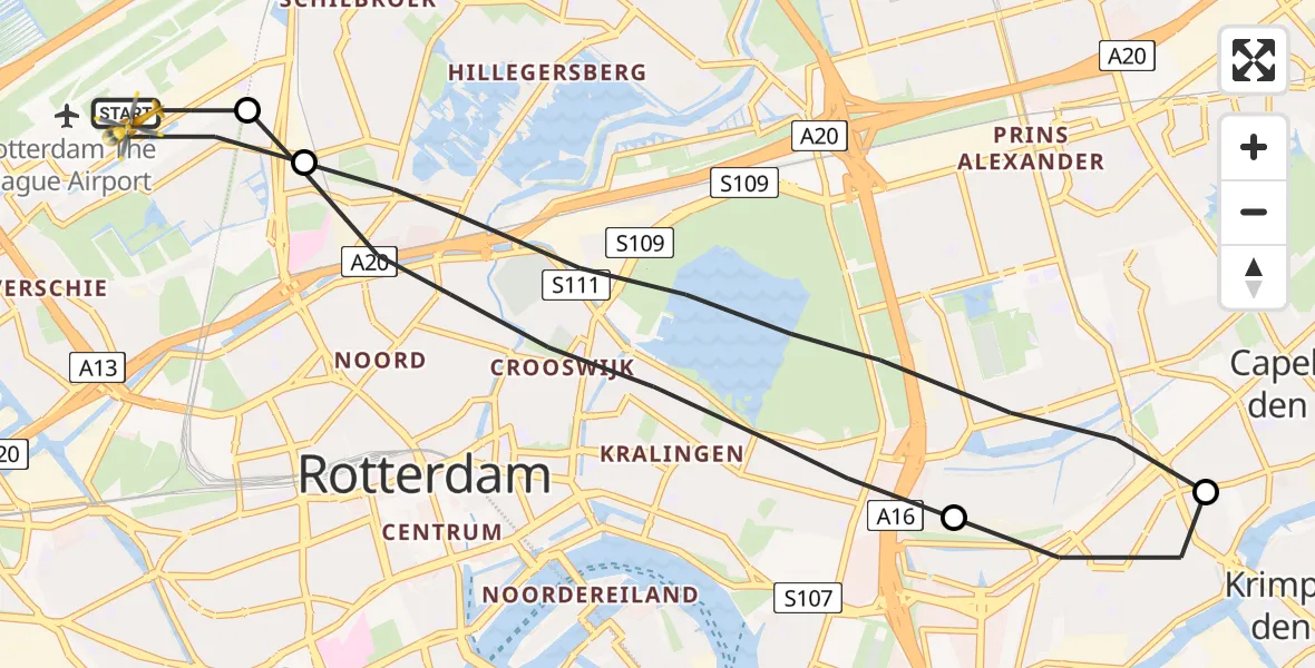 Vluchtroute Traumahelikopter Rotterdam The Hague Airport - Rotterdam The Hague Airport, 18 juli 2023, 19:09
