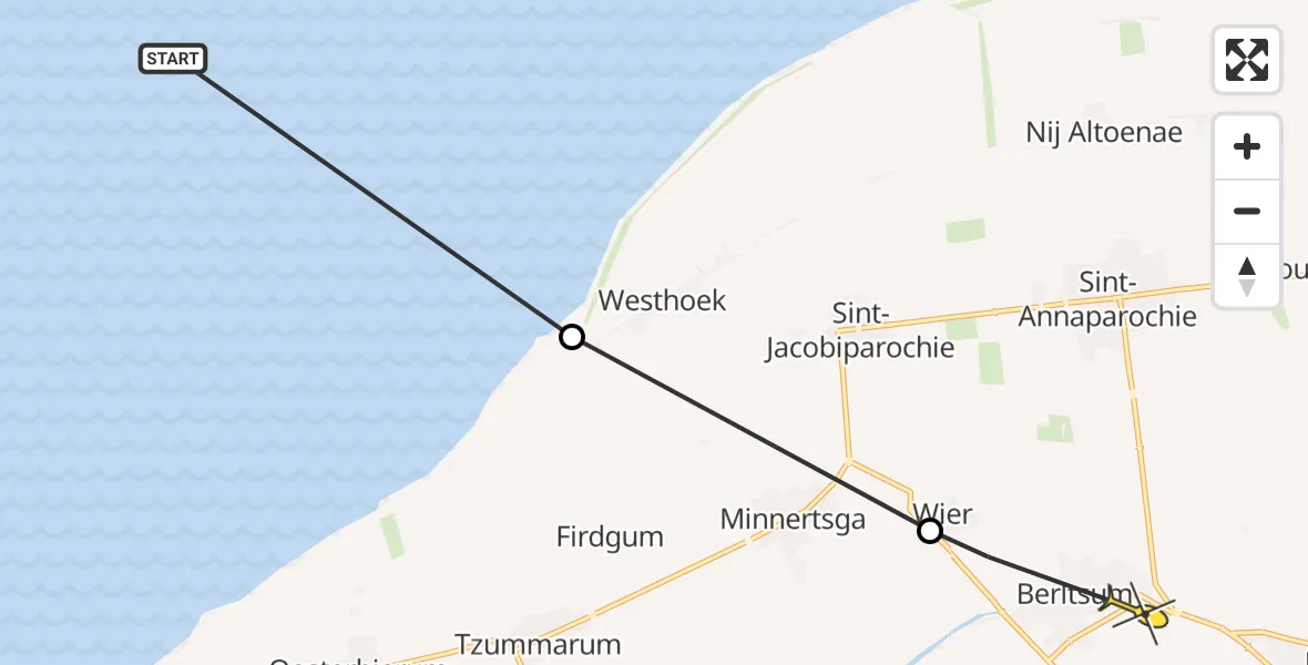Routekaart van de vlucht: Ambulanceheli naar Berltsum