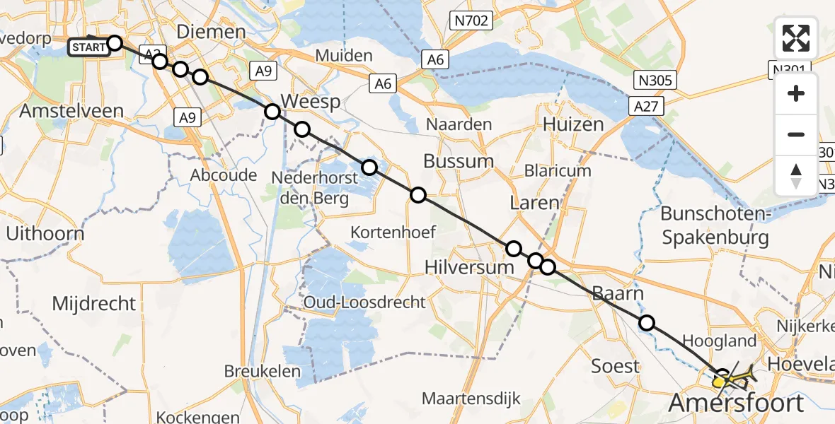 Routekaart van de vlucht: Lifeliner 1 naar Amersfoort