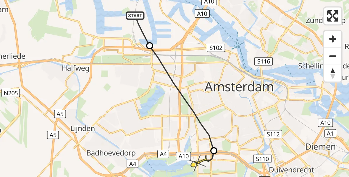 Routekaart van de vlucht: Lifeliner 1 naar VU Medisch Centrum Amsterdam