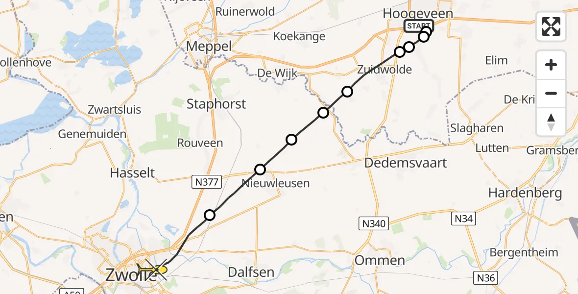 Routekaart van de vlucht: Lifeliner 4 naar Zwolle