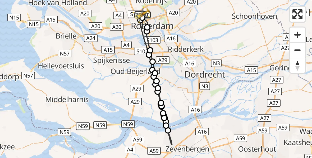 Vluchtroute Traumahelikopter Rotterdam The Hague Airport - Rotterdam The Hague Airport, 19 juli 2023, 04:56