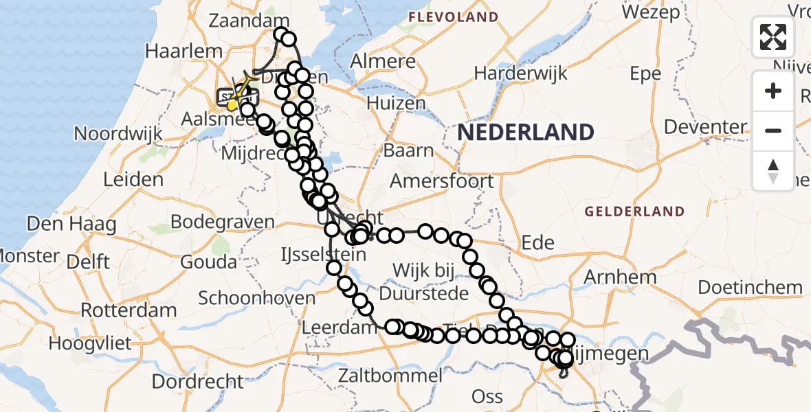 Routekaart van de vlucht: Politieheli naar Schiphol