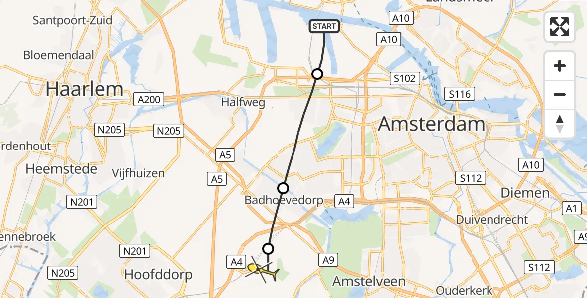 Routekaart van de vlucht: Lifeliner 1 naar Luchthaven Schiphol