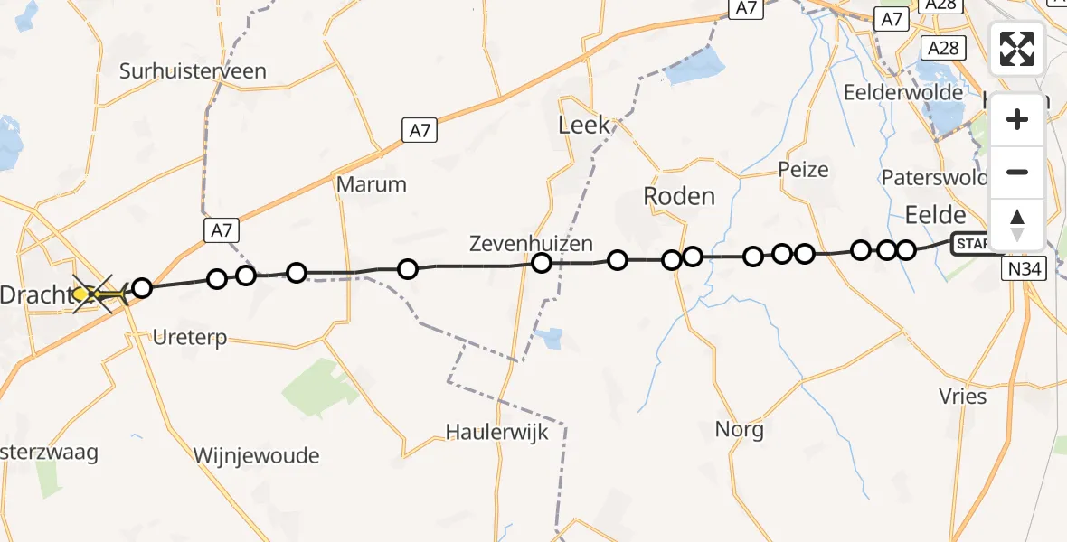 Routekaart van de vlucht: Lifeliner 4 naar Vliegveld Drachten