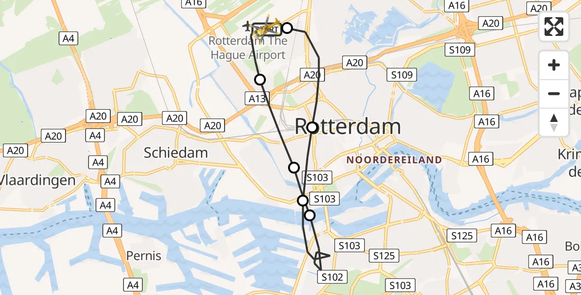 Vluchtroute Traumahelikopter Rotterdam The Hague Airport - Rotterdam The Hague Airport, 19 juli 2023, 12:09