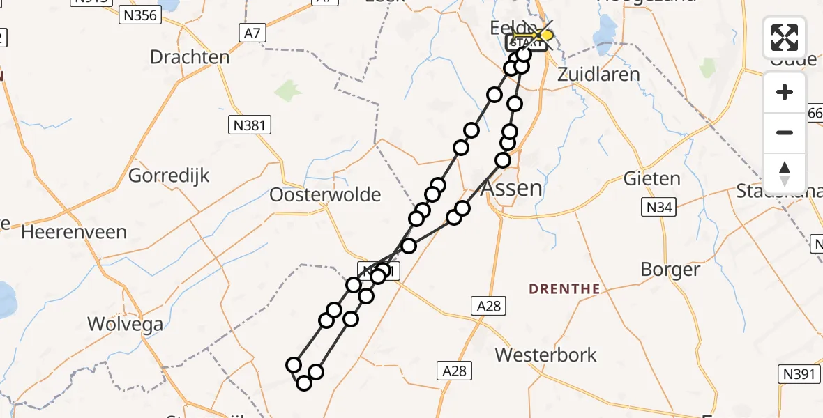 Routekaart van de vlucht: Lifeliner 4 naar Groningen Airport Eelde