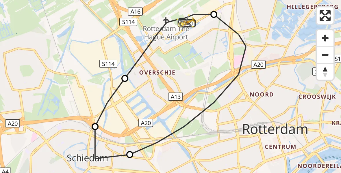 Vluchtroute Traumahelikopter Rotterdam The Hague Airport - Rotterdam The Hague Airport, 19 juli 2023, 13:08