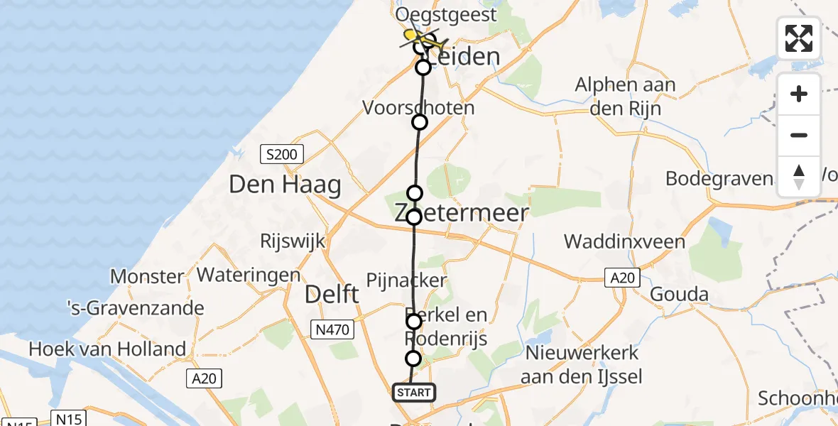 Routekaart van de vlucht: Lifeliner 2 naar Oegstgeest