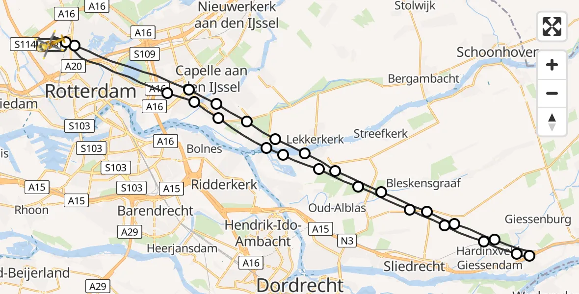 Vluchtroute Traumahelikopter Rotterdam The Hague Airport - Rotterdam The Hague Airport, 19 juli 2023, 16:28