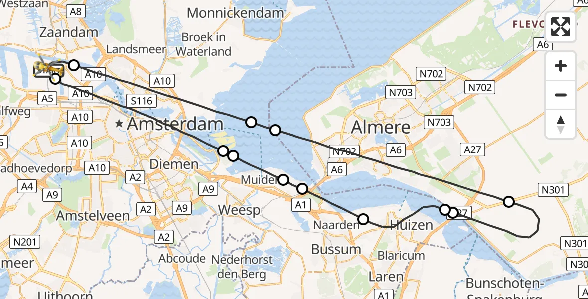 Vluchtroute Traumahelikopter Amsterdam Heliport - Amsterdam Heliport, 19 juli 2023, 16:28