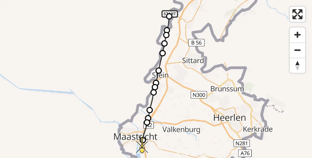 Routekaart van de vlucht: Lifeliner 3 naar Maastricht UMC+