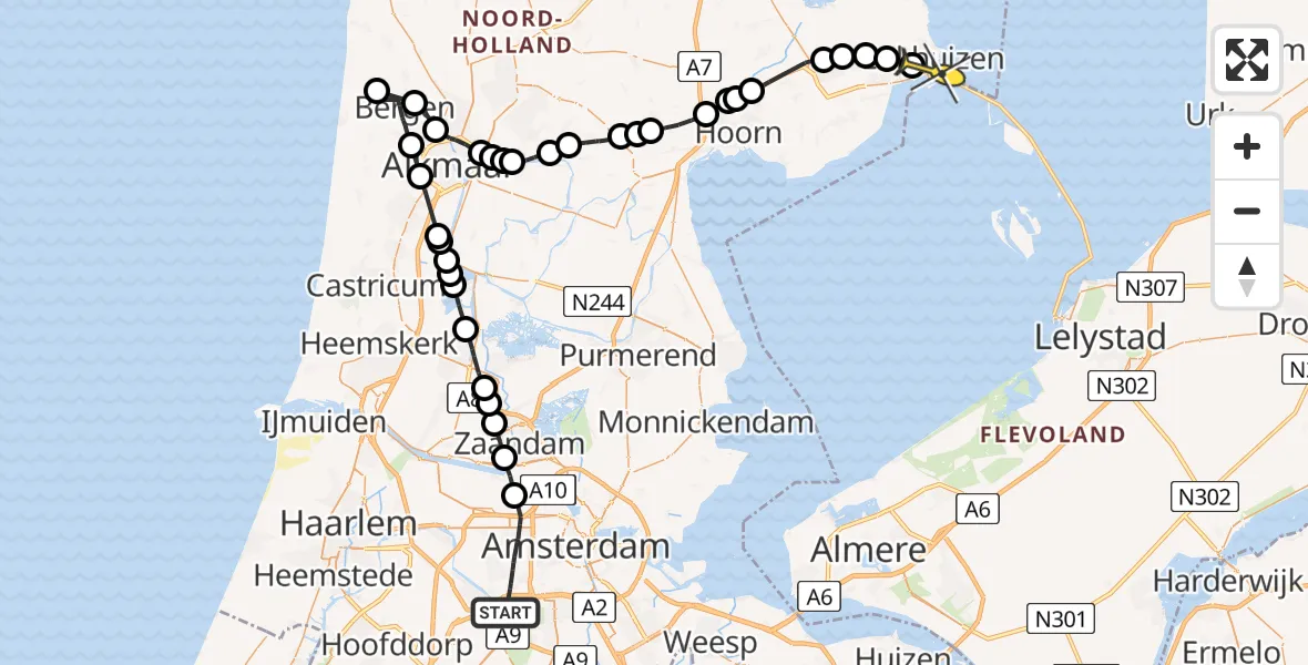 Routekaart van de vlucht: Politiehelikopter naar Enkhuizen