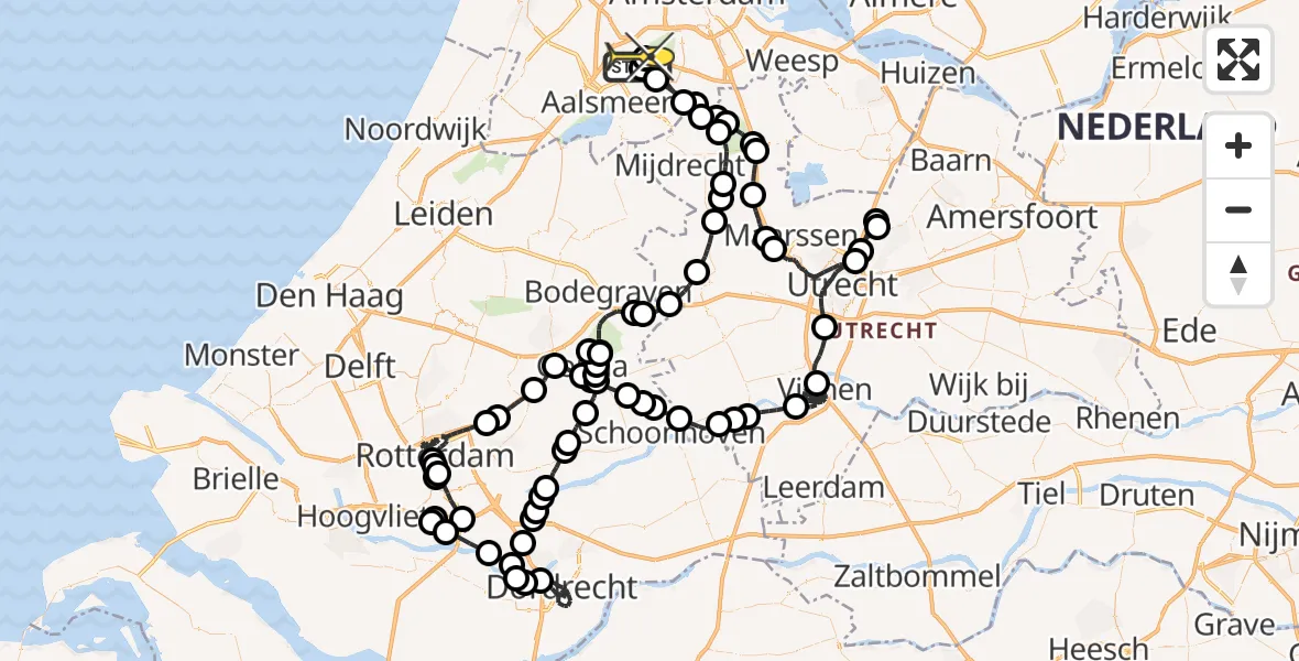 Routekaart van de vlucht: Politieheli naar Schiphol